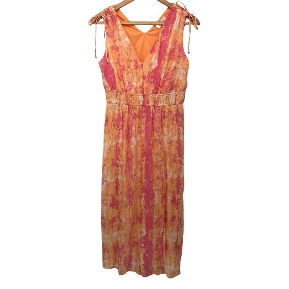 Japna Maxi Dress Abstract Tie Dye Pink Orange Sleeveless Summer Boho Size Small